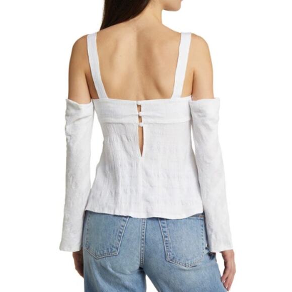 New ~ TOPSHOP NORDSTROM ~ Textured Cold Shoulder Top Size 8 - Picture 2 of 10